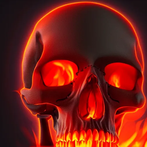 Image similar to a highly detailed human skull on fire in front of a glowing red background, 3 d, fire through eyes, highly detailed, digital art, artstation, concept art, initimate lighting, strong bokeh, trending