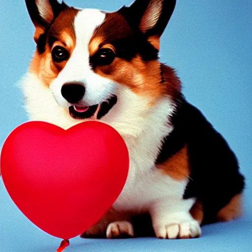 Image similar to a corgi with a heart shaped balloon, high quality, sharp focus, photo by annie leibovitz