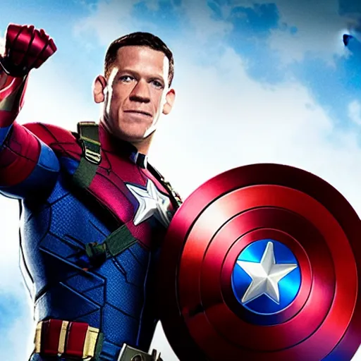 Image similar to film still of john cena as captian marvel in the new marvel movie, 4 k