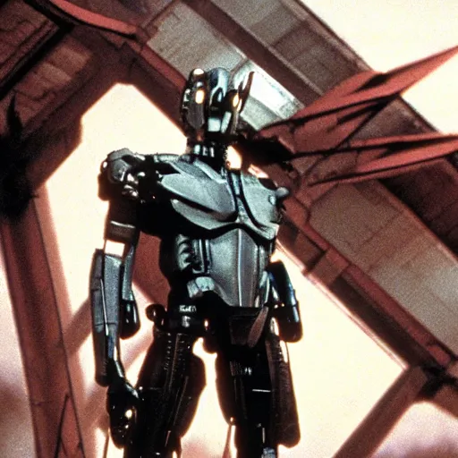 Image similar to movie still of cyborg gundan wing, cinematic composition, cinematic light, criterion collection, by ridley scott