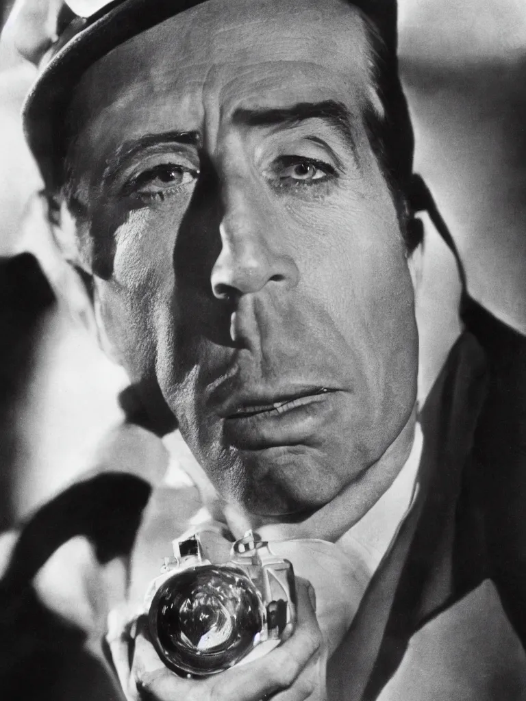 Prompt: photo of humphrey bogart from casablanca ( 1 9 4 2 ), close - up, high detail, studio, sharp, dramatic light, studio, 8 5 mm sigma art lens