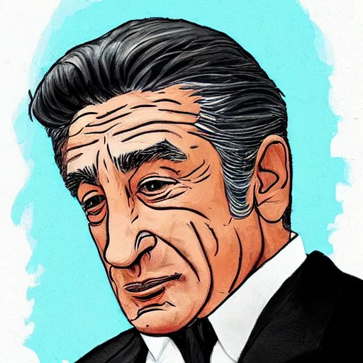 Prompt: stylized robert deniro, simple colors style