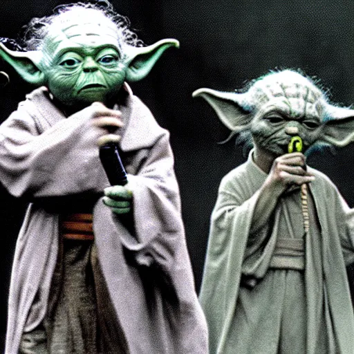 Image similar to yoda performing at woodstock