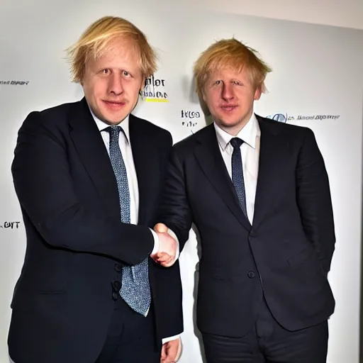 Image similar to Hideo Kojima shaking hands with Boris Johnson, photo