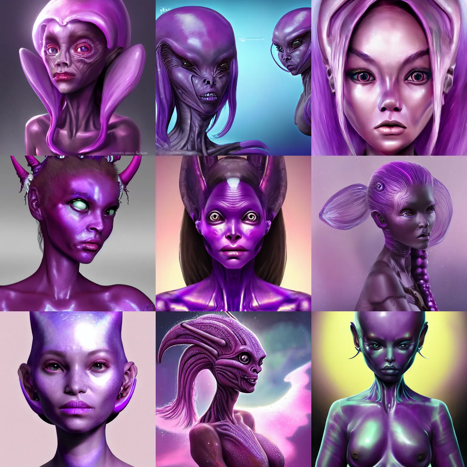 Prompt: alien princess with translucent purple skin, art by Mobius , highly detailed, award winning, artstation,