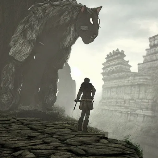 Prompt: cat in shadow of the colossus, by shadow of the colossus