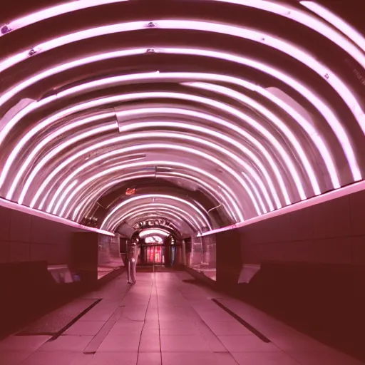 Prompt: a futuristic subway station, neon lights, 3 5 mm