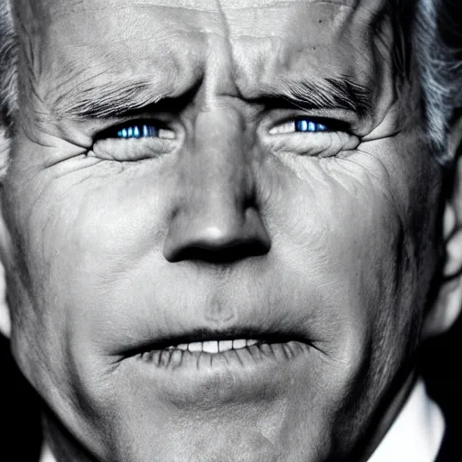 Image similar to Highly detailed close-up photograph of President Joe Biden’s face, slight smirk, single tear rolling down his cheek, photography by Steve McCurry, backlit