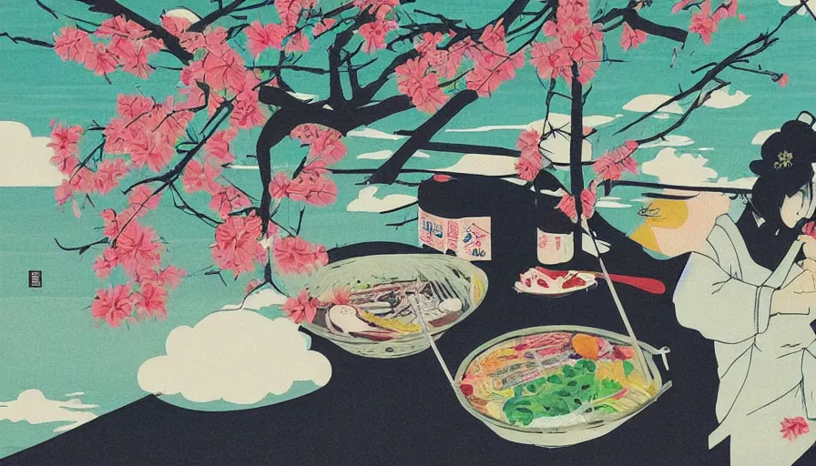 Prompt: Japan rural travel, food. craft and adventure as a kimono, isolated on a minimalist white acrylic base coat, acrylic airbrush collage-painting by Jules Julien, Leslie David and Lisa Frank, muted colors with predominant white background minimalism, neon color mixed media painterly details, neo-classical composition, rule of thirds, design tension, impactful graphic design