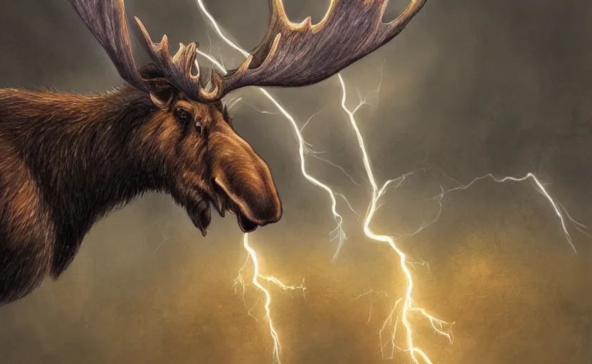 Image similar to moose with lightning horns, fantasy art, concept art