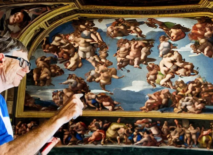 Image similar to Bill Gates painting the Sistine Chapel 4k