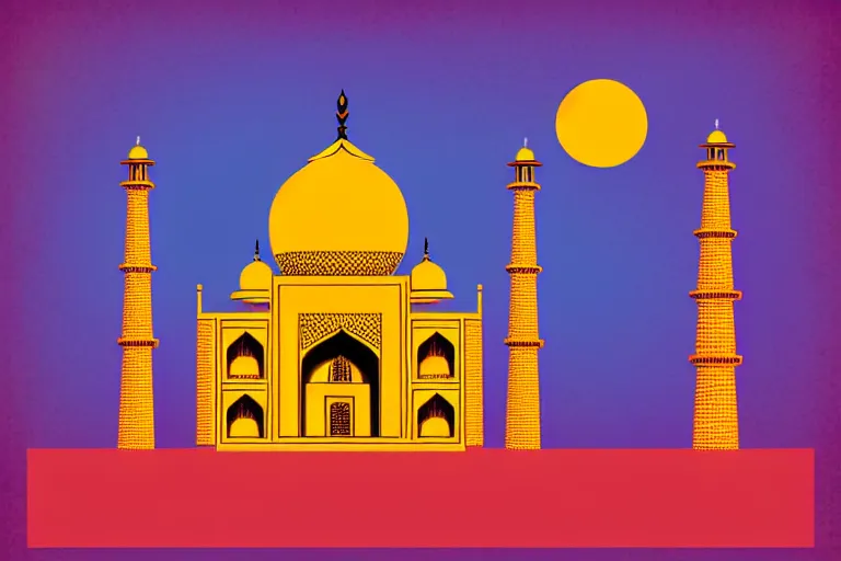 Image similar to minimalist boho style art of colorful taj mahal at sunrise, illustration, vector art