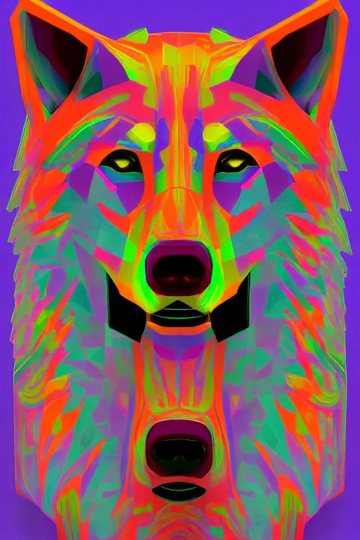 Prompt: Portrait of a wolf head. Acid trip colors, very geometrical, symmetrical, brutalist, cement, psychedelic colors, trending on artstation