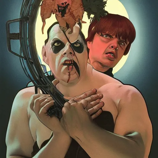 Image similar to steve buscemi fighting jack black, halloween night, finely illustrated pale mask, moon light, shrubs, highly detailed, colored pencil, gainax, tankobon, in the style of ilya kuvshinov and yoshiyuki sadamoto and william - adolphe bouguereau and alphonse mucha