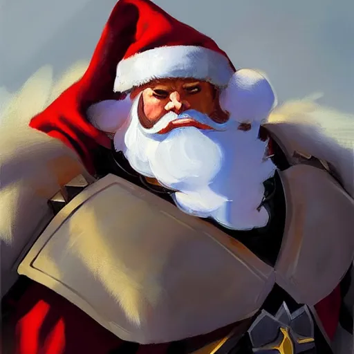 Image similar to greg manchess portrait painting of fully armored santa claus as overwatch character, medium shot, asymmetrical, profile picture, organic painting, sunny day, matte painting, bold shapes, hard edges, street art, trending on artstation, by huang guangjian and gil elvgren and sachin teng