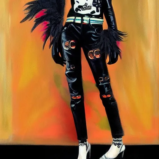 Image similar to 1980 punk fashion, gucci catwalk, oil painting, digital art, ultradetailed, artstation