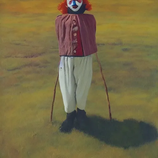 Image similar to a clown in the style of andrew wyeth