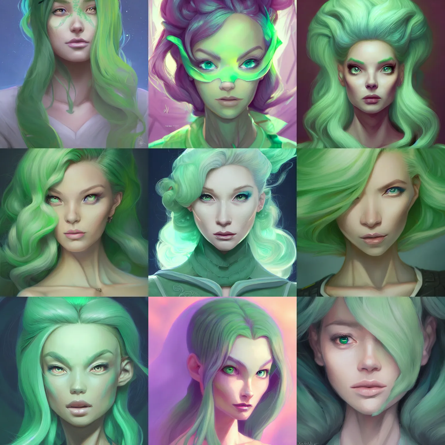 Prompt: a portrait of isabelle deltore, pastel green, art by lois van baarle and loish and ross tran and rossdraws and sam yang and samdoesarts and artgerm and saruei and disney and wlop, digital art, highly detailed, intricate, sharp focus, trending on artstation hq, deviantart, unreal engine 5, 4 k uhd image