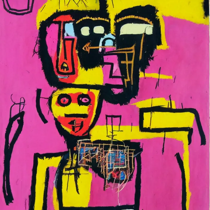 Prompt: abstract portrait of a knight in pink, geometric, by basquiat