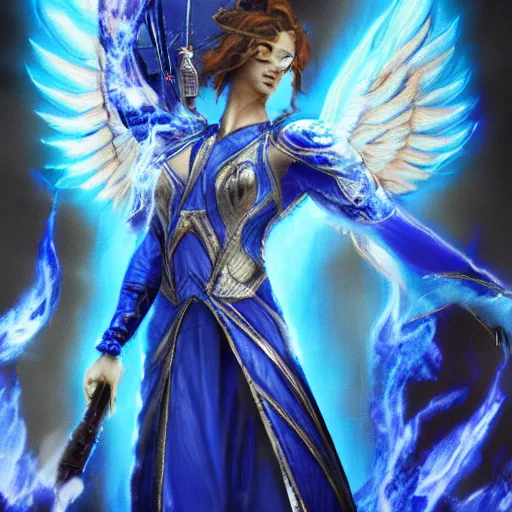 Image similar to bluefire, battlefield, angels descending upon earth to cleanse it