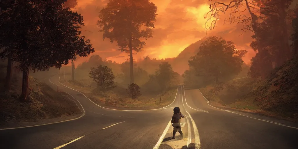 Prompt: i'd be running up that road, be running up that hill,, stranger things, demogorgon, cyberwave, vector graphics, cinematic, photorealistic, highly detailed, volumetric lighting