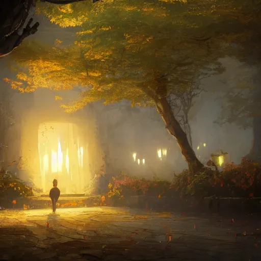 Prompt: Concept art, beautiful painting of a gingko tree, shining its light among lanterns, 8k, james gurney, greg rutkowski, john howe, artstation