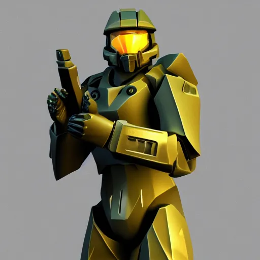 Prompt: Low poly render of Master Chief