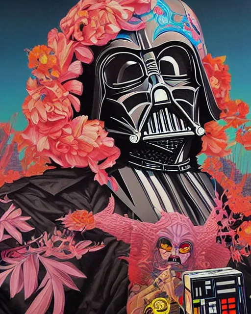 Image similar to Tristan Eaton, maximalism, darth vader, Hyper-realistic, Brom, highly detailed