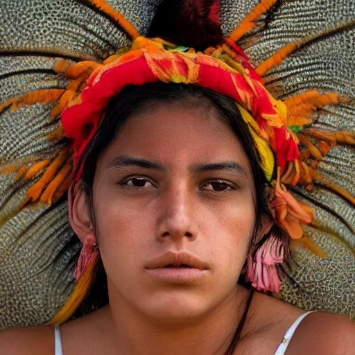 Image similar to award winning photo of a young mexican woman in the style of martin schoeller