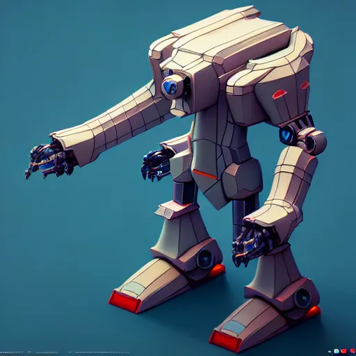 Image similar to Isometric 3D Fantasy Cute Mecha, Smoth 3D Illustration, soft render, Servando Lupini, Daniil Kudriavtsev, handpaint texture, Blender, 3DCoat