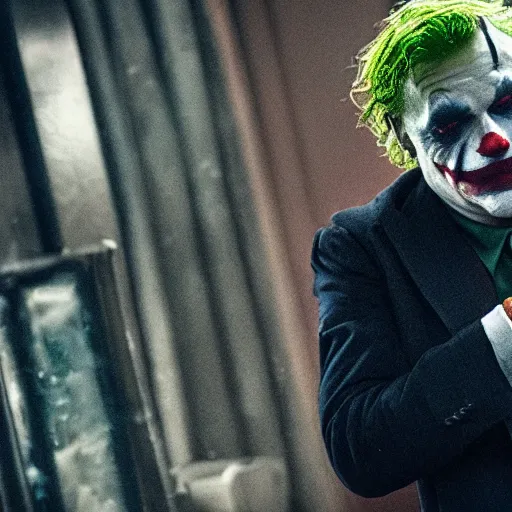 Image similar to the joker movie scene boris johnson as the joker, super villain, dc comics, marvel, photorealistic, villain, 8 k