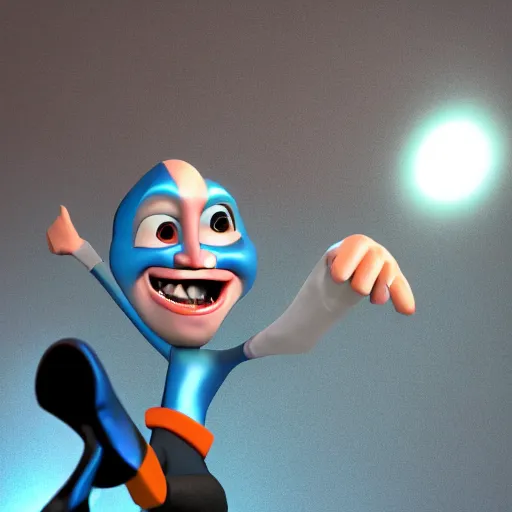 Prompt: Megamind laughing hard at images of internet memes, 3D render, high resolution, Dreamworks