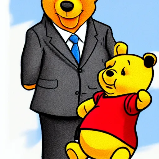 Image similar to drawing of xi jinping with the body of winnie the pooh and the head of xi jinping