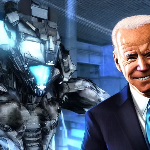 Prompt: Joe Biden in Metal Gear Rising: Revengeance