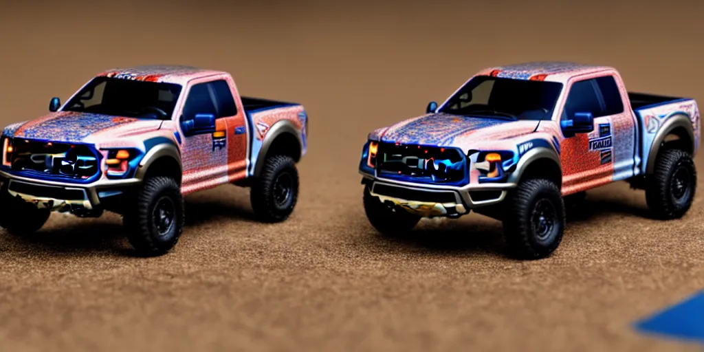 Prompt: Hot Wheels, Ford F-150 Raptor, cinematic, 8k, depth of field, bokeh.