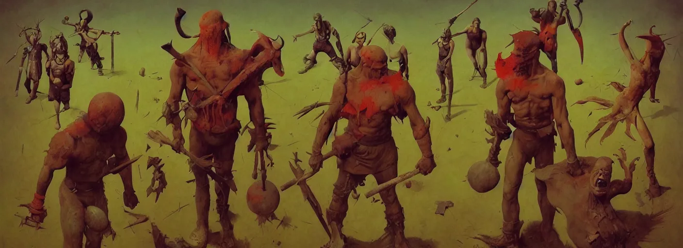 Image similar to full - body portrait surreal colorful clay fighting artstation rpg barbarian character concept art anatomy, action pose, very coherent and colorful high contrast masterpiece by norman rockwell franz sedlacek hieronymus bosch dean ellis simon stalenhag rene magritte gediminas pranckevicius, dark shadows, sunny day, hard lighting, reference sheet white! background
