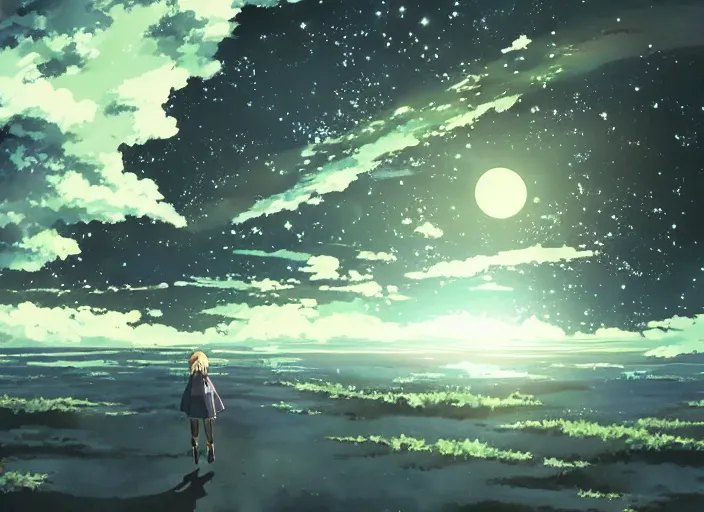 Prompt: going on a walk through space, Japan, anime scenery by Makoto Shinkai, wholesome, discovery