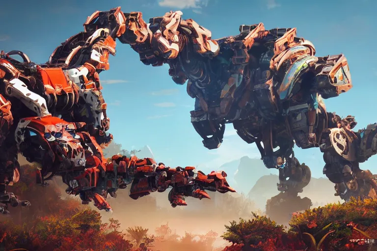 Image similar to scorcher machine mecha animal beast robot of horizon forbidden west horizon zero dawn bioluminiscence global illumination ray tracing hdr fanart arstation by sung choi and eric pfeiffer and gabriel garza and casper konefal