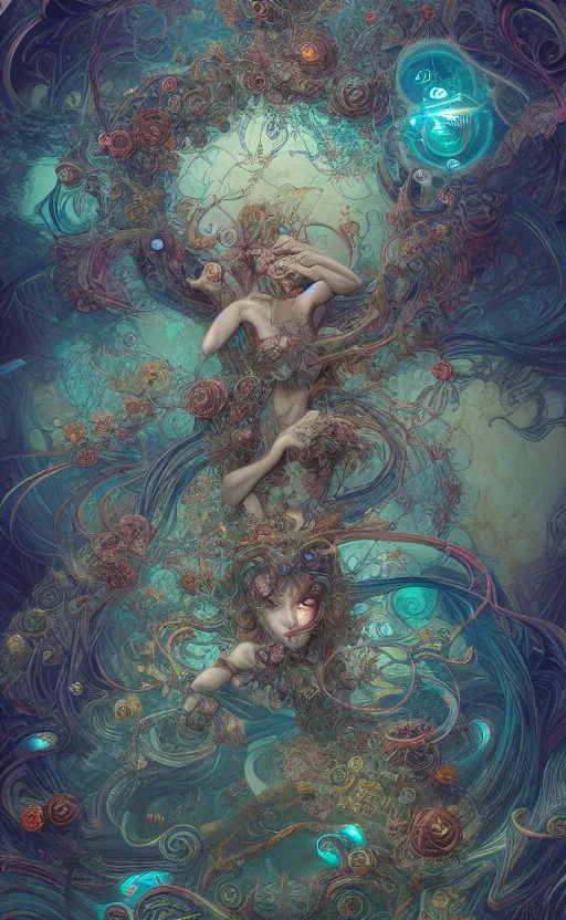 Image similar to a whirlwind of souls rushing inside the metaverse, gorgeous, great barrier reef, intricate, in the style of james jean, brian froud, hyperdetailed, sharp focus, intricate concept art, digital painting, ambient lighting, 4 k, hdt, artstation trending on gsociety, trending on artstationhq, hyper quality