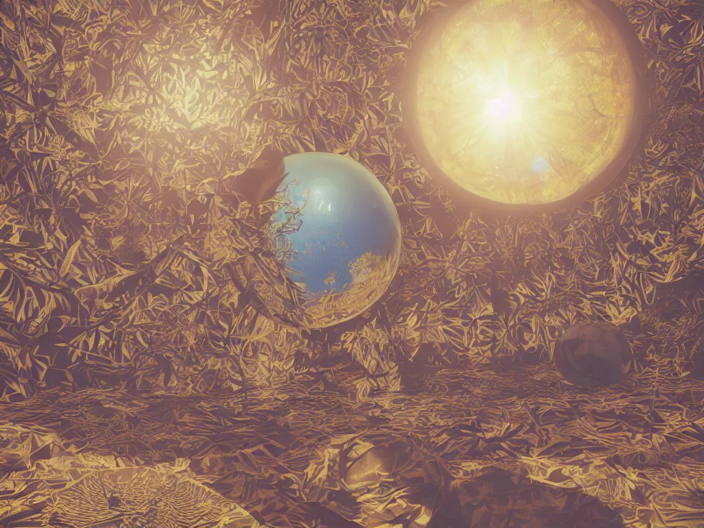 Image similar to 3 d render, sunlight study, the universe is a spheroid region 7 0 5 meters in diameter, art nouveau, by maria sibylla merian and ( ( ( ( ( lisa frank ) ) ) ) ), 8 k, sharp focus, octane render