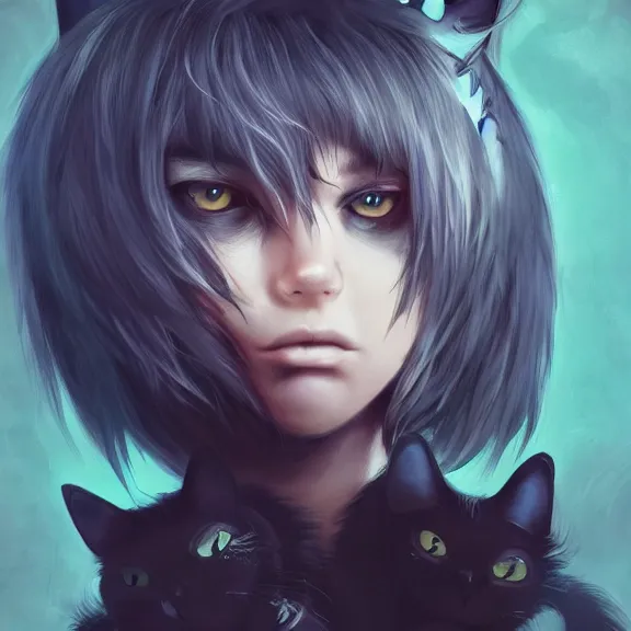 Prompt: emo boy with cat ears and tail, fantasy artwork, award winning, hyper detailed, very very very very very very very very very very very very very very very very very beautiful, studio lighting, artstation