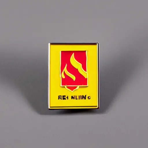 Image similar to a photo of a retro 8 0 s minimalistic clean fire warning enamel pin, studio lighting, behance