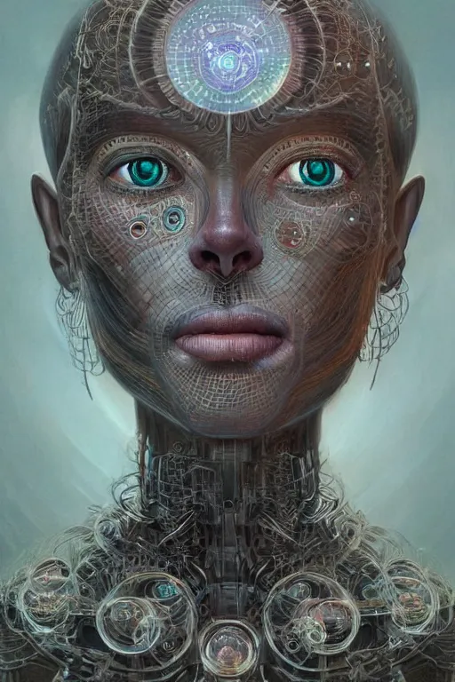 Image similar to humanoid robot, bioluminescent mushrooms skin, highly detailed, expressive eyes, beautiful symmetric body, perfect proportions, highly intricate, art by tom bagshaw and alex gray