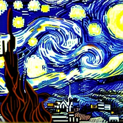 Prompt: starry night pixelart style