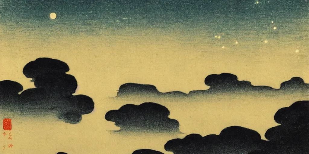 Image similar to night sky by ohara koson, 1 9 1 0