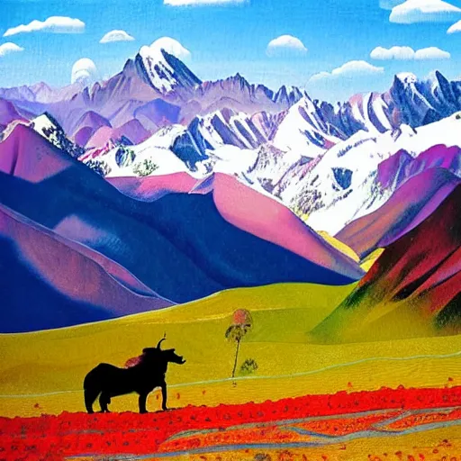 Image similar to a stunning vista in the andes mountains, by bosch and lisa frank