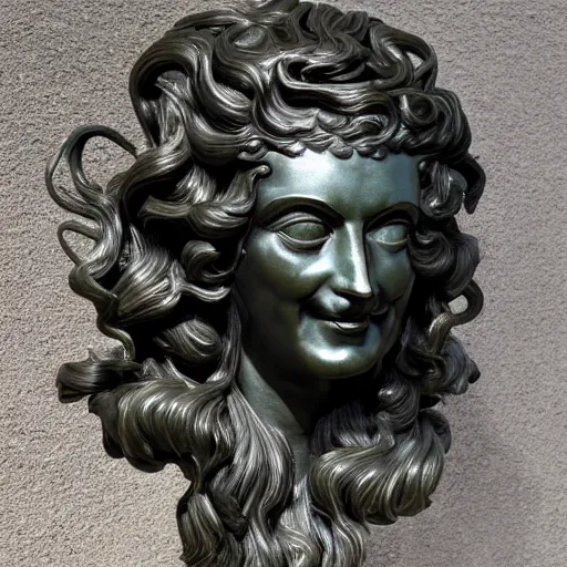 Prompt: medusa sculpted by szukalski and Arno Breker, black bronze,