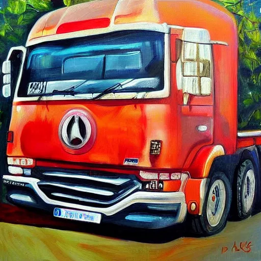 Image similar to an awesome painting with a camion by peter klasen