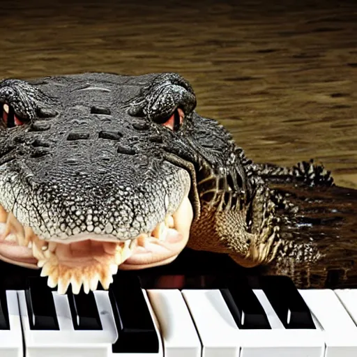 Image similar to A crocodile with piano keys instead of teeth