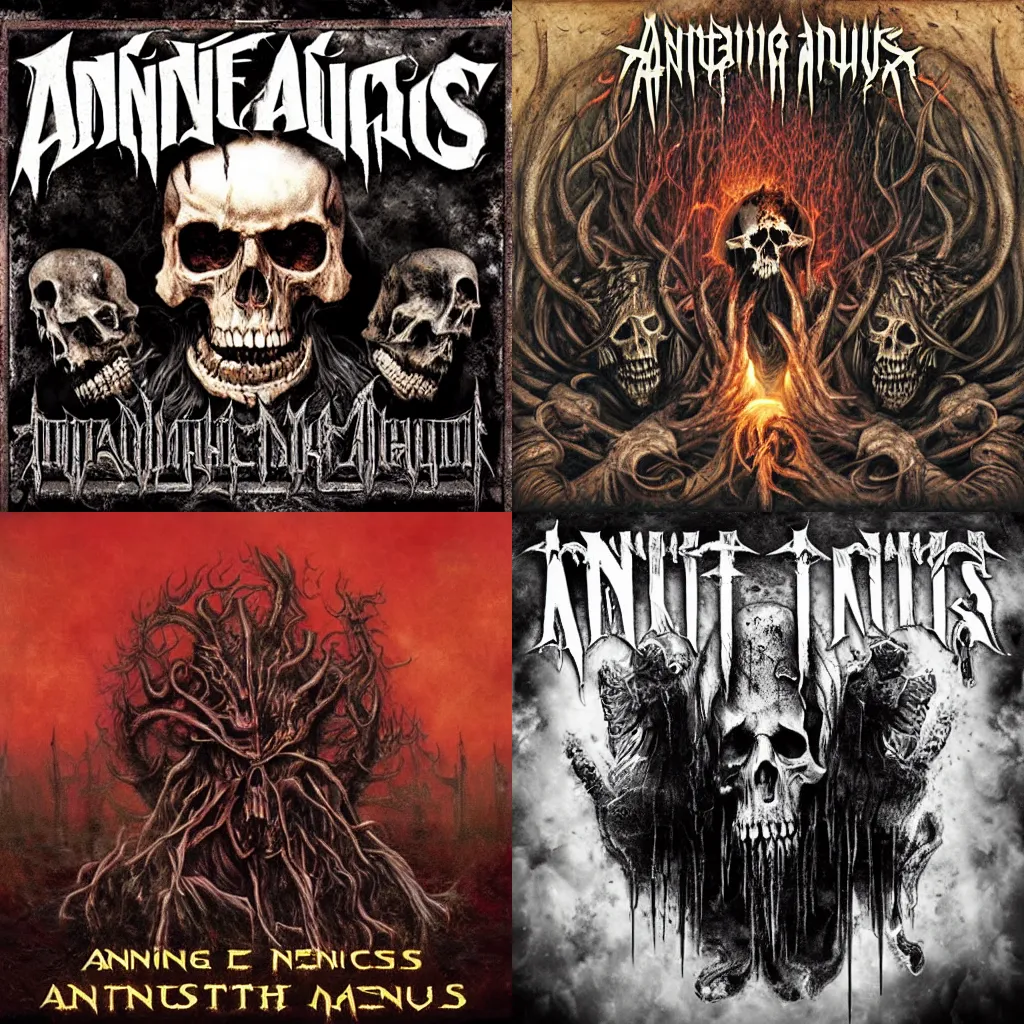 Prompt: among us death metal album cover